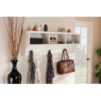 Baxton Studio SR1801510-White Maya Modern Transitional White Finished Wood Entryway Wall Mounted Coat Rack with Shelves